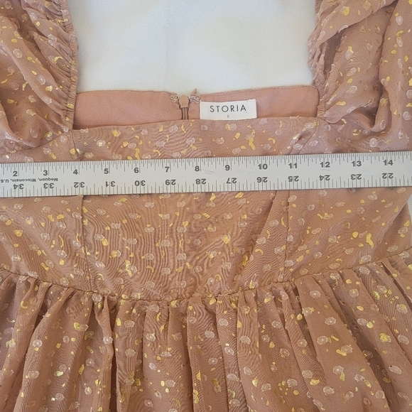 STORIA Gold Flaked Embroidered Dots Baby Doll Mini Dress Small - Picture 8 of 10